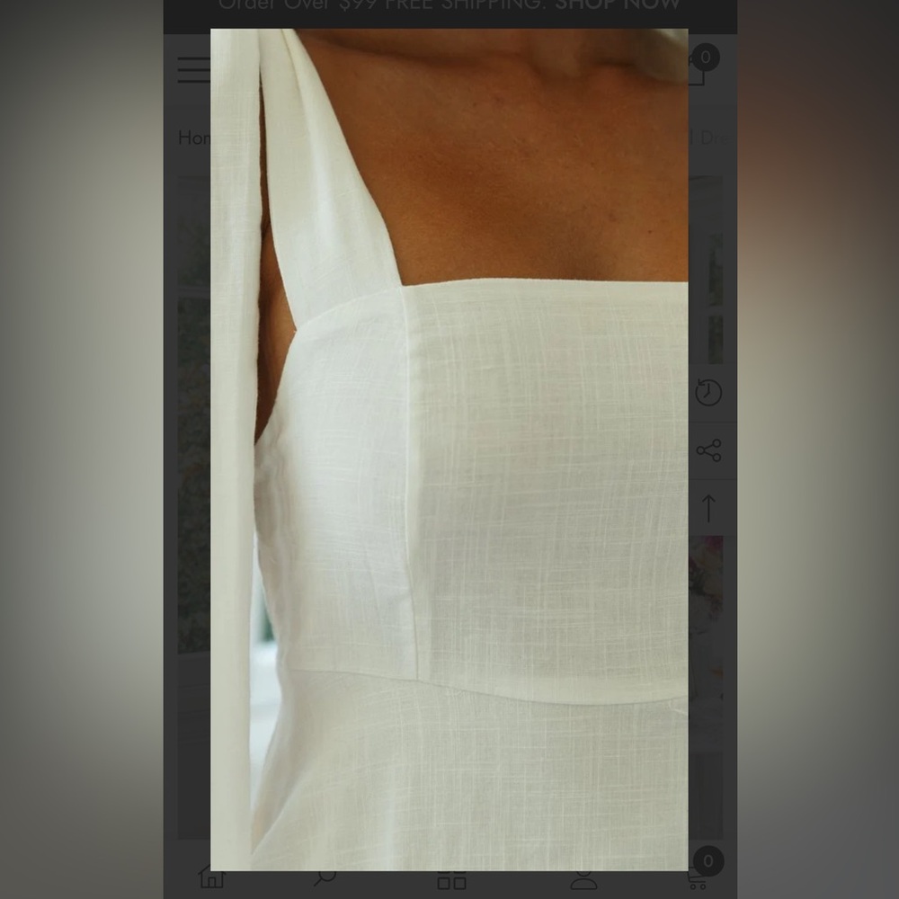 White Cotton Linen Tie Strap Babydoll Dress - Picture 6 of 14